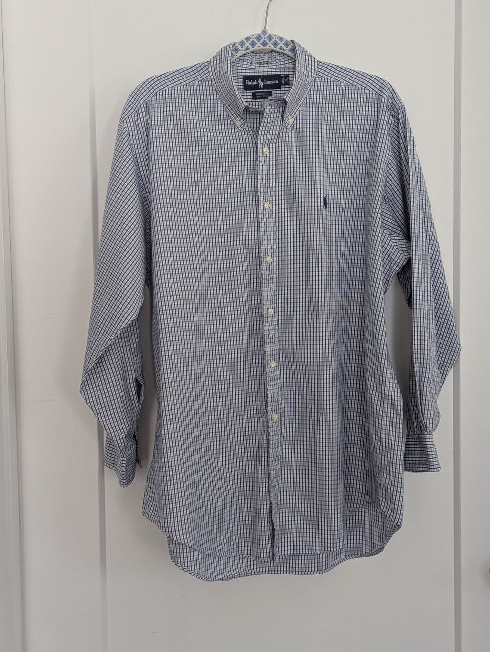 Ralph Lauren Men 16/32-33 Yarmouth 100% Cotton Blue Check Plaid Shirt LS Button